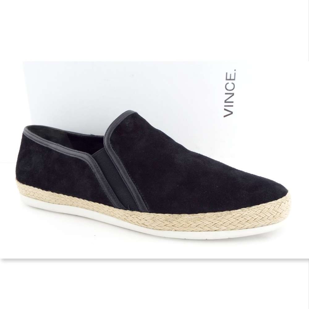 New VINCE Black Suede Leather Slip-on Espadrille Flat Sneakers 41